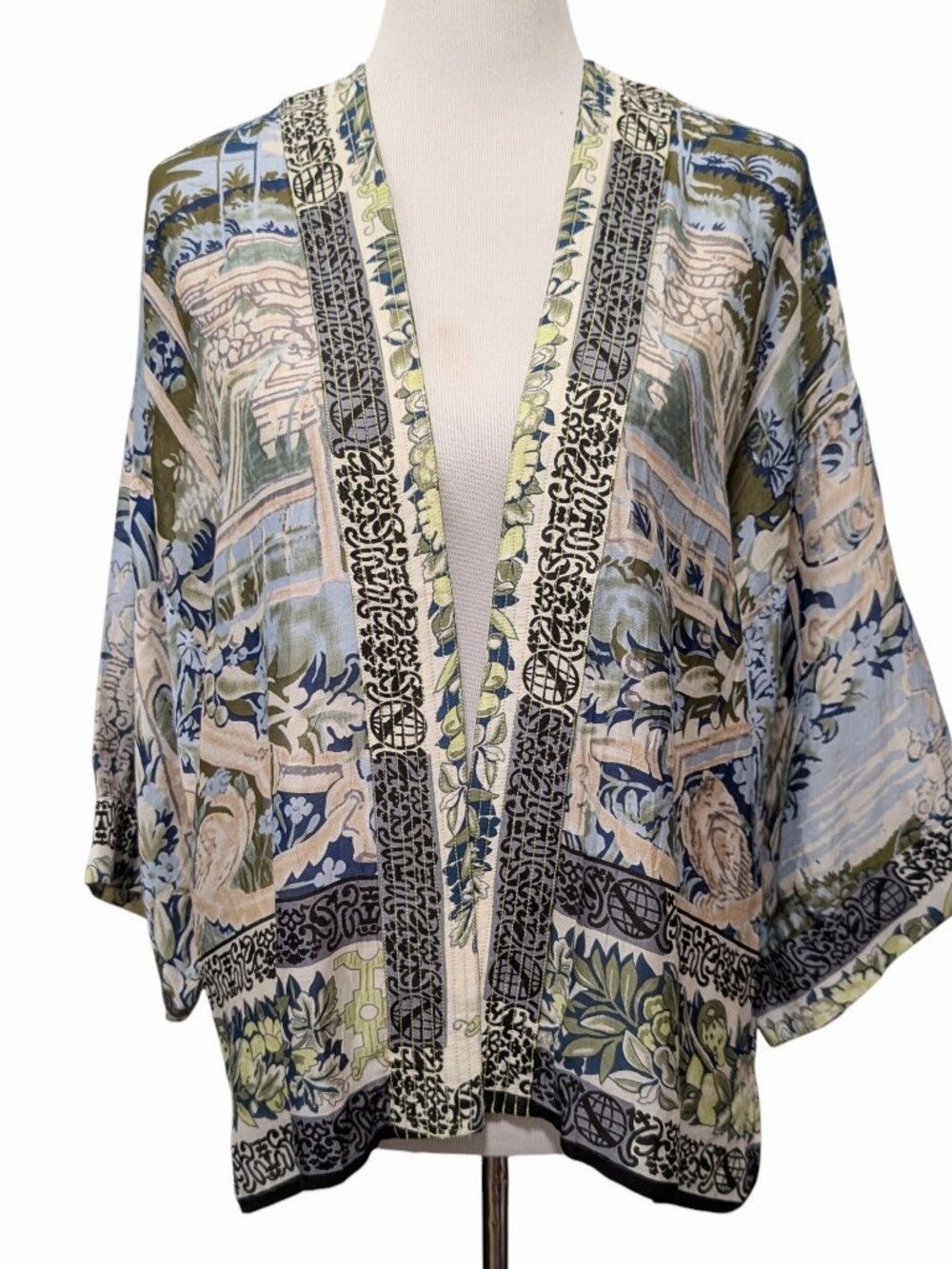 One Hundred Stars Womens NWT OS Tapestry Sea Garden Scene Open Short Kimono Top